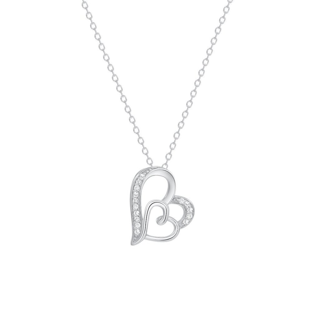 925 SILVER CZ TWO HEARTS NECKLACE HINGED BALE